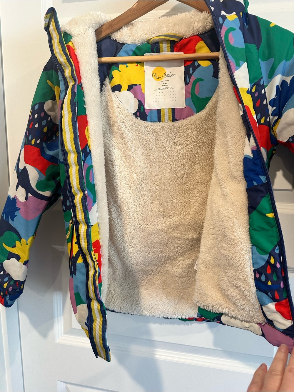 Mini Boden Girls Dinosaur Print Sherpa Lined Hooded Jacke - EUC - Picture 5 of 8